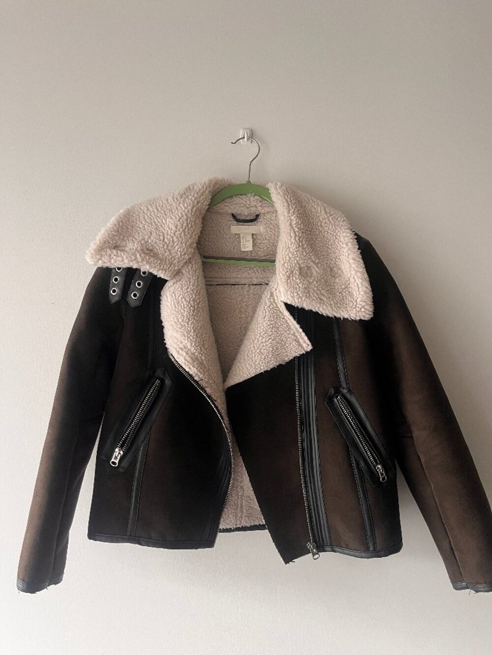 H&M brown suede sherpa aviator jacket